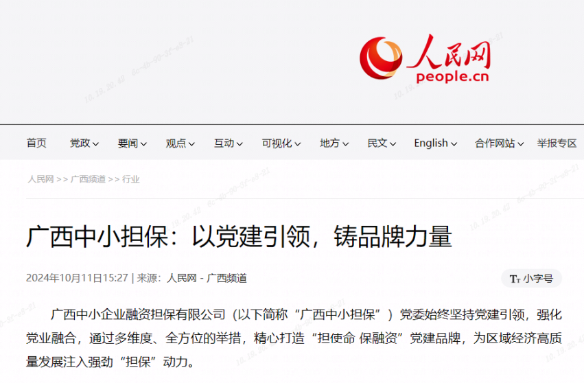 人民網(wǎng)| 廣西中小擔保：以黨建引領，鑄品牌力量